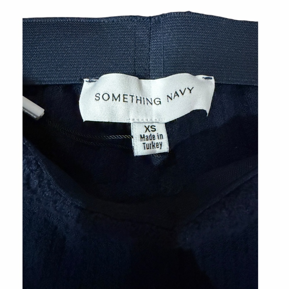 NWT Something Navy Ribbed Knit Stretch Pants | Flare Leg W/ Slit | Navy | XS - Picture 4 of 7